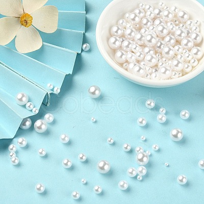 300Pcs 6 Styles No Hole ABS Plastic Imitation Pearl Round Beads MACR-YW0002-57-1