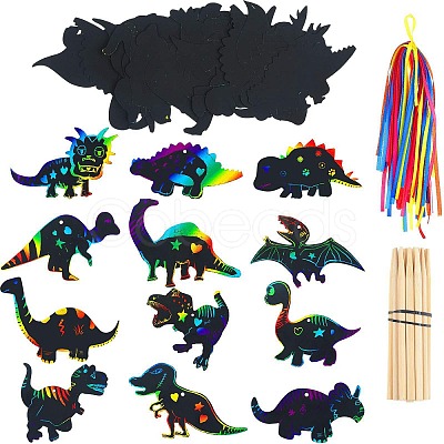 12Pcs Dinosuar Scratch Rainbow Painting Art Paper PW-WG54087-01-1