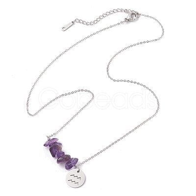 Natural Amethyst Chip & Constellation Pendant Necklaces NJEW-JN05084-11-1