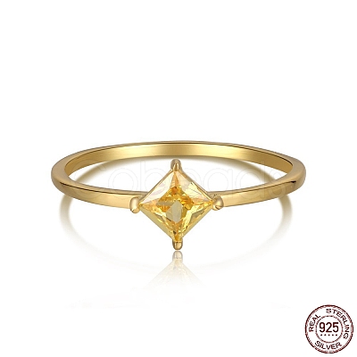 Gold Cubic Zirconia Rhombus Finger Ring RJEW-F150-67B-G-1