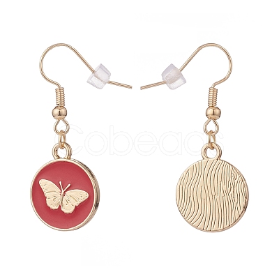 Flat Round with Butterfly Enamel Dangle Earrings EJEW-JE04862-1