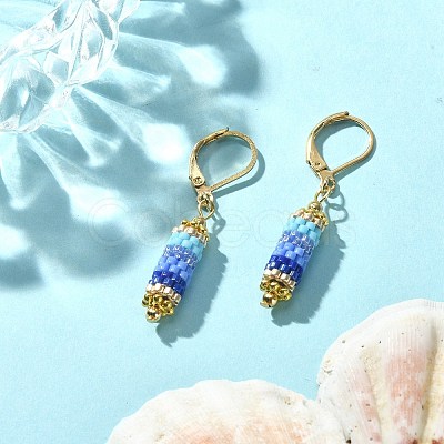 Glass Seed Braided Column Dangle Leverback Earrings EJEW-MZ00058-02-1