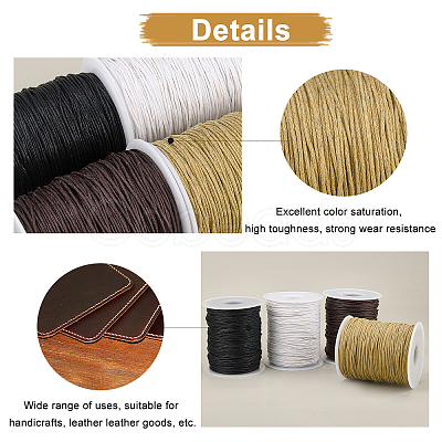 PandaHall Elite 4 Rolls 4 Colors Waxed Cotton Thread Cords YC-PH0002-35C-WH-1