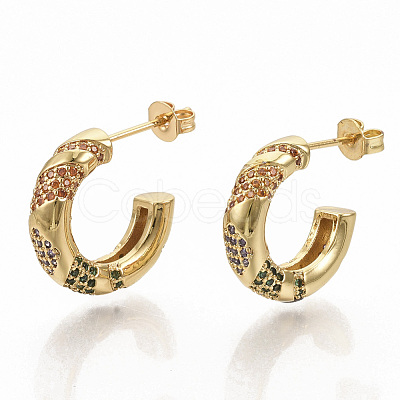 Brass Micro Pave Colorful Cubic Zirconia Stud Earrings EJEW-S208-051-1