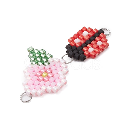 Handmade Glass Seed Beads Woven Connector Charms PALLOY-MZ00311-01-1