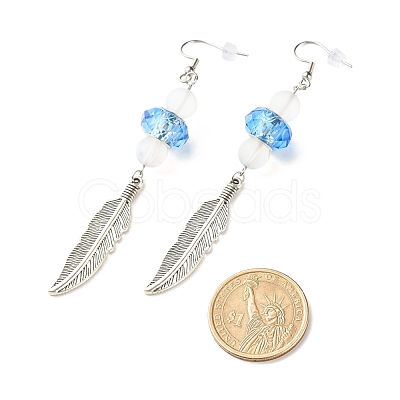 Feather with Round Beads Long Dangle Earrings for Girl Women EJEW-JE04681-01-1