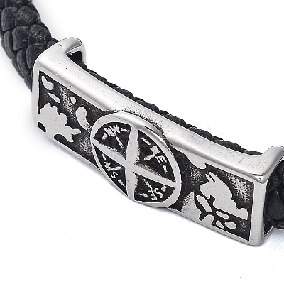 Men's Braided Black PU Leather Cord Bracelets BJEW-K243-56AS-1