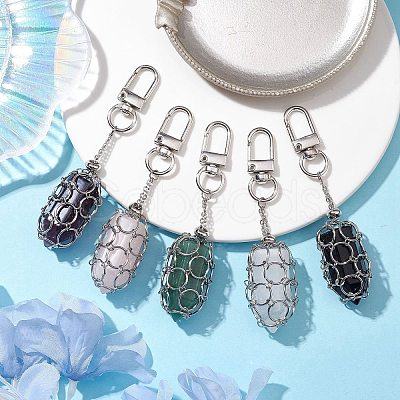 304 Stainless Steel Chain Pouch Natural Gemstone Pendant Decorations HJEW-JM01888-01-1