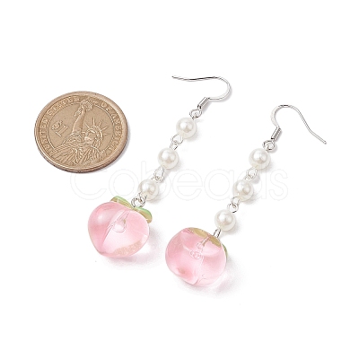 ABS Plastic Imitation Pearl Beads & Resin Peach Dangle Earrings EJEW-JE05834-1