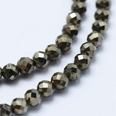 Natural Pyrite Beads Strands G-J369-19-4mm-1