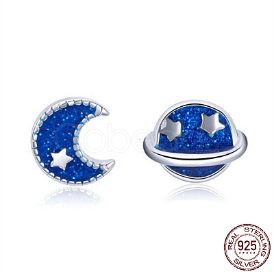 Anti-Tarnish Rhodium Plated 925 Sterling Silver Enamel Stud Earrings EJEW-FF0008-010P-1