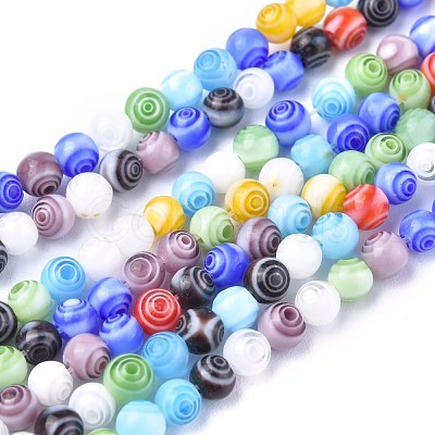 Handmade Millefiori Glass Round Beads Strands X-LK-R004-91-1