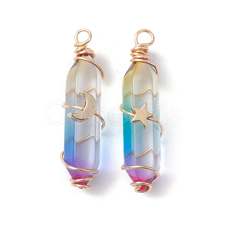 2Pcs 2 Style Two Tone Glass Double Terminated Point Beads Pendants Set PALLOY-JF02538-02-1