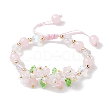 Flower Glass & Acrylic Braided Bead Adjustable Bracelets for Women BJEW-JB10446-05-1