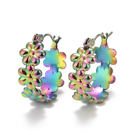 Ion Plating(IP) Rainbow Color Flower 304 Stainless Steel Hoop Earrings for Women STAS-A057-16MC-1
