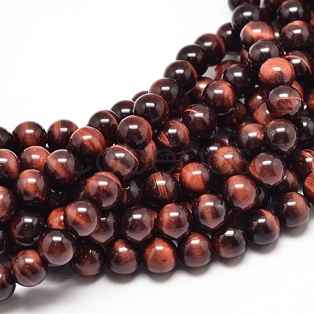 Natural Red Tiger Eye Round Bead Strands X-G-P072-52-10mm-1