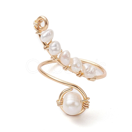 Brass with Natural Cultured Freshwater Pearl Beads Ring RJEW-JR00676-1