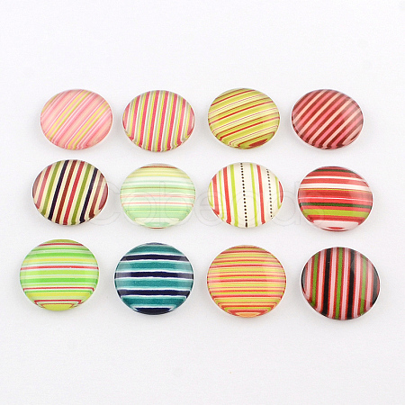 Half Round/Dome Stripe Pattern Glass Flatback Cabochons for DIY Projects GGLA-Q037-20mm-15-1