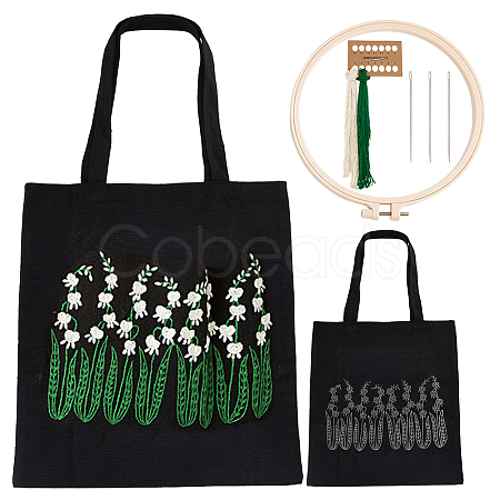 DIY Ethnic Style Embroidery Black Canvas Bags Kits DIY-WH0401-42B-1