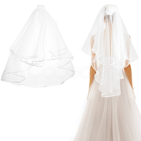 Polyester Long Mesh Tulle Bridal Veils OHAR-WH0001-15-1