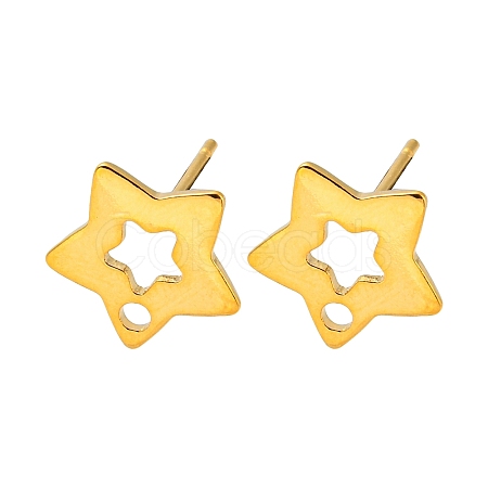 Star Shape 201 Stainless Steel Stud Earrings Findings STAS-Q251-07G-1