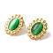 Oval Golden Ion Plating(IP) 304 Stainless Steel Stud Earrings for Women, with Cat Eye, Golden, Green, 23x20mm