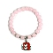 Christmas Theme Natural Rose Quartz Stretch Bracelets, Alloy Enamel Christmas Gift Charm Bracelets for Women, 6-3/4 inch(17cm), 8mm