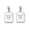 304 Stainless Steel Pave Shell Pendants, Rectangle Charm, Stainless Steel Color, Letter W, 17.5x12x1.5mm, Hole: 3x5mm