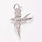 Brass Micro Pave Cubic Zirconia Bird Pendants, Swallow, Clear, Platinum, 25x18x2mm, Hole: 1mm