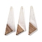 Resin & Wood Pendants, Triangle Charms, White, 49x14.5x3.5mm, Hole: 2mm