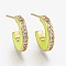 Brass Micro Pave Clear Cubic Zirconia Half Hoop Earrings, with Enamel and Ear Nuts, Long-Lasting Plated, Moon, Real 18K Gold Plated, Yellow, 14x12x2.5mm, Pin: 1mm