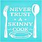 Self-Adhesive Silk Screen Printing Stencil, for Painting on Wood, DIY Decoration T-Shirt Fabric, Fork and Spoon with Word NEVER TRUST A SKINNY COOK, Turquoise, Tableware Pattern, 28x22cm