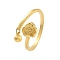 Round & Cloud Matte Brass Open Cuff Rings for Women, Real 24K Gold Plated, US Size 9 1/4(19.1mm)