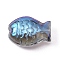 Electroplate Glass Beads, Half Rainbow Plated, Fish, Sky Blue, 10x14x6mm, Hole: 0.8mm