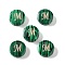 Synthetic Malachite Beads, with Golden Tone Brass Slices, Flat Round with Letter, Letter M, 15x5mm, Hole: 1.4mm