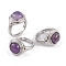 Natural Amethyst Round Adjustable Rings, Platinum Plated Brass Finger Rings for Women Men, Inner Diameter: 18mm