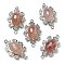 Natural Strawberry Quartz Faceted Oval Connector Charms, Rack Plating Brass Micro Pave Clear Cubic Zirconia Flower Links, Platinum, 25.5x16x7mm, Hole: 1.2mm