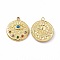 PVD Vacuum Plating 201 Stainless Steel Pendants, with Rhinestone, Real 18K Gold Plated, Flat Round with Eye Charms, Colorful, 18x15.5x2.5mm, Hole: 1.5mm