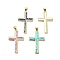 Brass Micro Pave Clear Cubic Zirconia Pendants, with Sythetic Opal, Cross, Real 18K Gold Plated, Real 18K Gold Plated, 34.5x21.5x3mm, Hole: 4x3.5mm