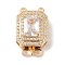 Brass Micro Pave Cubic Zirconia Box Clasps, with Glass, Rectangle, 2-Strand, 4-Hole, Golden, White, 17x12.5x9mm, Hole: 1.2mm