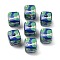 Opaque Acrylic Beads, Cube with Flower, Medium Blue, 14x14x14mm, Hole: 4mm