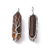Natural Tiger Eye Copper Wire Wrapped Pendants G-F733-05A-2