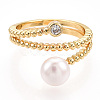 Natural Pearl Double Lines Finger Ring with Rhinestone PEAR-N020-06J-2