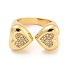 Brass Micro Pave Clear Cubic Zirconia Heart Open Cuff Rings for Women RJEW-L121-043G-2