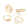 Cheriswelry 4Pcs 4 Style Snake & Smiling Face & Star Brass Cuff Rings for Her RJEW-CW0001-01-9