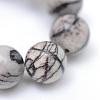 Round Natural Black Silk Stone/Netstone Bead Strands G-R345-4mm-20-4