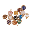 SUPERFINDINGS 1 set Natural & Synthetic Mixed Gemstone Copper Wire Wrapped Round Charms G-FH0002-08-1
