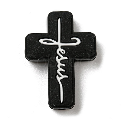 Cross with Word Jesus Silicone Focal Beads X-SIL-G006-01A-1