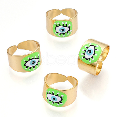 Enamel Horse Eye Open Cuff Rings RJEW-P042-01G-01-1