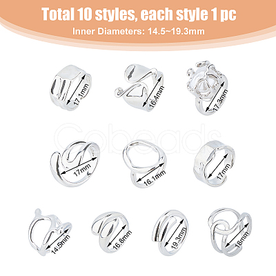 FIBLOOM 10Pcs 10 Style Alloy & Titanium Steel Open Cuff Ring RJEW-FI0001-13-1